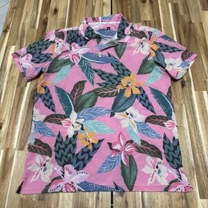 Duvin Polo Shirt Mens M Pink Floral Tropical Performance Stretch Golf Vacation